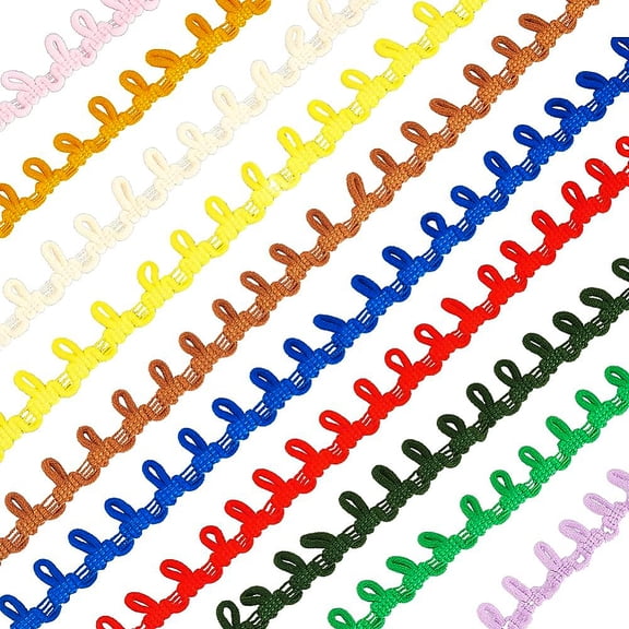 20 Yards 10 Colors Petite Braid Trim with Elastic Button Loop Buttonhole Tassel Fringe Lace Trim DIY