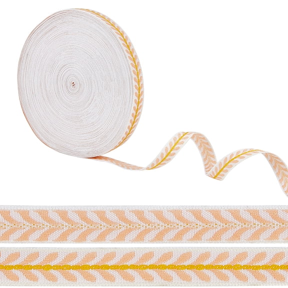 20 Yards/18.3M Light Salmon Leaf Striped Jacquard Polyester Ribbon Trim for DIY Sewing Crafts Home Decor Clothing DecorationDIY