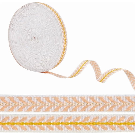 20 Yards/18.3M Light Salmon Leaf Striped Jacquard Polyester Ribbon Trim for DIY Sewing Crafts Home Decor Clothing Decoration