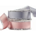 thumbnail image 1 of 20 Yards 2 Rolls Silver Edge Frayed Ribbon Grosgrain Metallic Fringe Tassel Fabric Gray Pink Polyester Ribbons Bulk with Spool, 1 of 5
