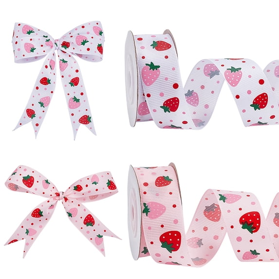 20 Yards 2 Rolls Strawberry Polyester Ribbon 1 Inch Wide Fruit Themed ...