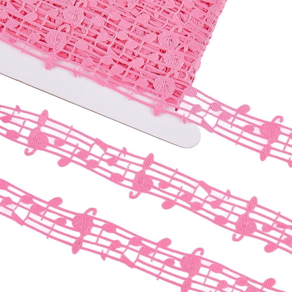 20 Yards 28mm Hollow Musical Note Ribbon Music Grosgrain Engraved Notation Trim Hot Pink Clothing Ribbons Accessories Craft Supply
