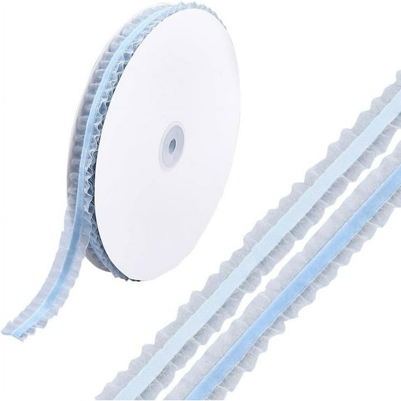 20 Yards 3/4 Inch Double Ruffle Lace Trim Ribbons Blue White Organza Edging Tulle Velvet Chiffon Ribbon Fabric Bundle Roll with Spool for Sewing Making Embellishment Christmas Wrap DIY Craft