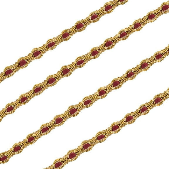 20 Yards 3/8 Inch Gold Red Gimp Braid Trim Polyester Woven Braid Fabric Trimming Metallic Glitter Upholstery Lace Ribbon Bulk for Sewing Making Craft Costume Curtain Slipcover Decoration DIY