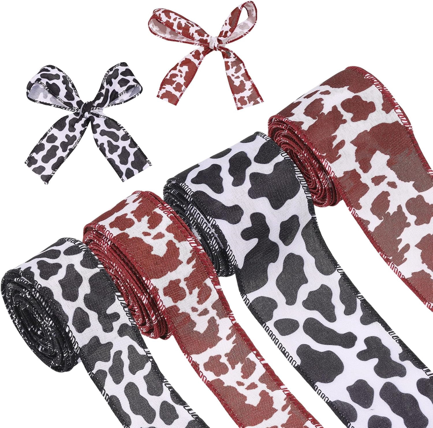 Cow Ribbon 20 Yards 4 Rolls Cow Print Ribbon Cow Print Wrapping Ribbon Black and ...