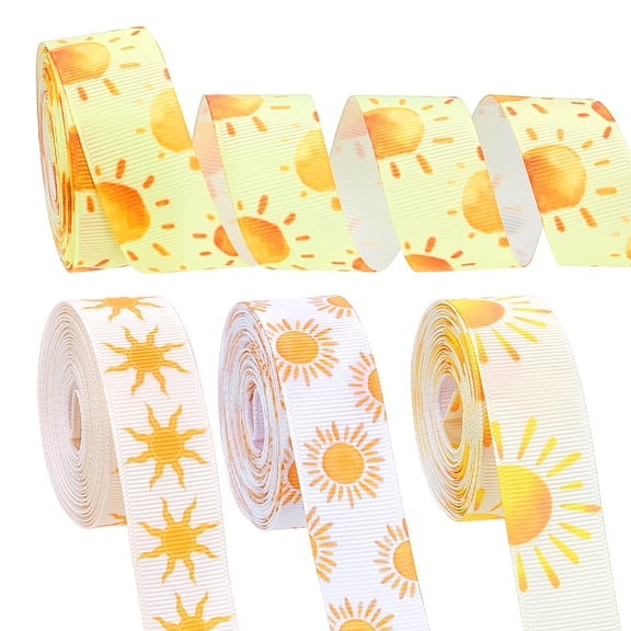 20 Yards 4 Styles Grosgrain Ribbon Sunflower Boho Checkered Polka Dot Fall Sun Pattern Ribbon DIY
