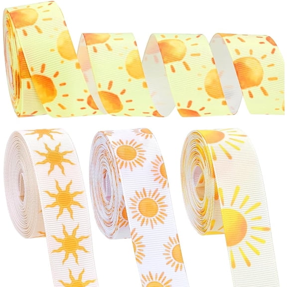 20 Yards 4 Styles Grosgrain Ribbon Sunflower Boho Checkered Polka Dot Fall Sun Pattern Ribbon