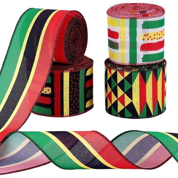20 Yards 4 Styles Kwanzaa Ribbon Black History Ribbon African American Kwanzaa Wreath Bows for Front Door Kwanzaa Party Decor Indoor Outdoor Wall Tree Topper Ornament 64mm