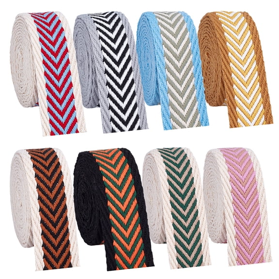 20 Yards 8 Colors Polycotton Herringbone Ribbon Arrow Pattern Mixed Color 1-1/2 inch(38mm) 2.5 yards/color for DIY