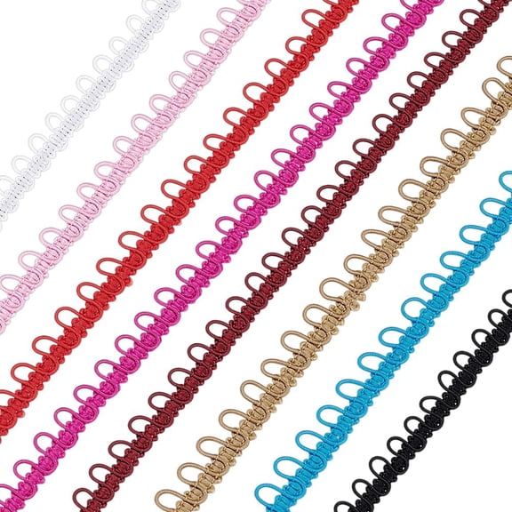 20 Yards 8 Colors Polyester Button Loop Elastic Lace Ribbon Handmade Lace Trimming Mixed Color 5/8 inch(14.6mm) 2.5 yards/color for DIY