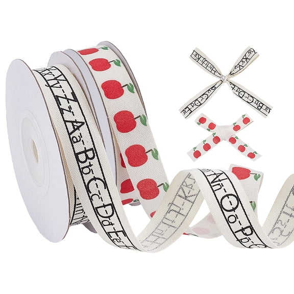 20 Yards Alphabet Letters Ribbon 2 Style Fruit Prints Cotton Ribbons 5/8 Inch Wide Gift Wrap Ribbons DIY