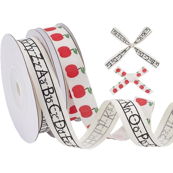 20 Yards Alphabet Letters Ribbon 2 Style Fruit Prints Cotton Ribbons 5/8 Inch Wide Gift Wrap Ribbons