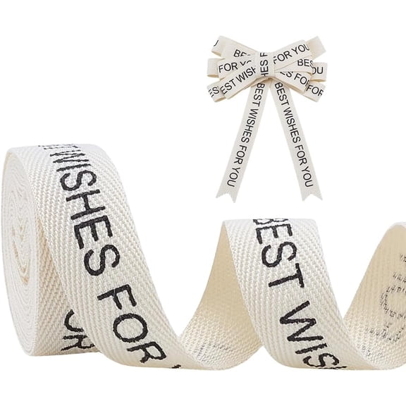 20 Yards Best Wishes for You Cotton Ribbon Word Printed Ribbon 5/8 Inch Wide Herringbone Ribbons Gift Wrapping Ribbons