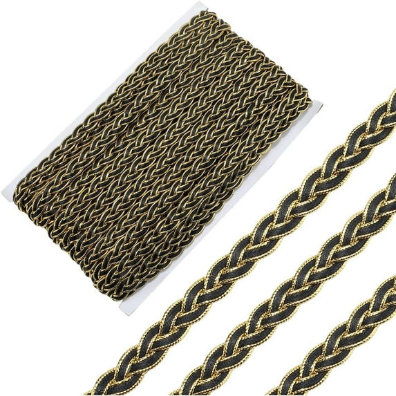 20 Yards Black Gimp Braid Trim Gold Metallic Glitter Woven Lace Trimming Polyester Upholstery Fabric Ribbon Bulk for Sewing Making Crafts Clothes Costume Home Decor Wedding Dress Diy Black