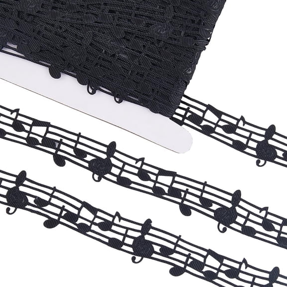 20 Yards Black Music Note Trim 28mm Hollow Musical Grosgrain Engraved Notation Ribbon Clothing Ribbons Accessories for DIY Handmade Wrapping Scrapbooking Homecoming Supplies diy