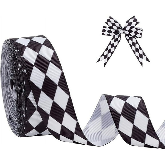 20 Yards Black and White Checkered Ribbon 0.86" Diamond Plaid Ribbon Craft Gingham Grosgrain Ribbon Decorative Ribbons for Gift Wrap Cake Party Decoration Holiday ChristmasBlack
