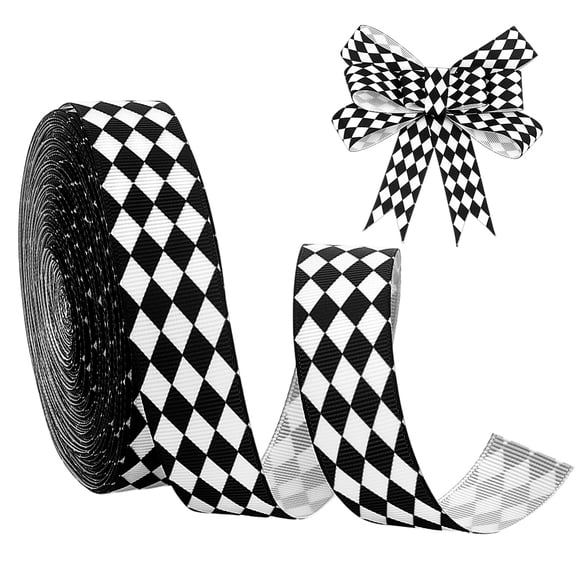 20 Yards Black White Checkered Ribbon Plaid Craft Ribbon 7/8 Inch Wide Gingham Grosgrain Ribbons Rhombus Pattern Ribbons DIY