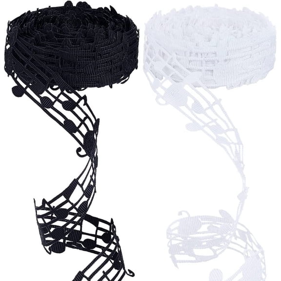 20 Yards Black White Hollow Music Note Ribbon 30mm Cut Out Craft Grosgrain for Wedding Scrapbook DIY Gift Wrapping Birthday Party Decor