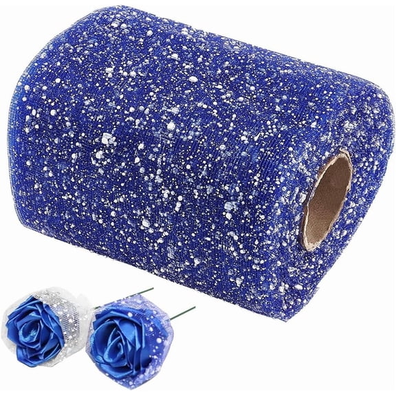 20 Yards Bouquet Wrapping Mesh Paper 5.9inch Blue Snow Flower Packaging Paper with White Dots Net Mesh Tulle Ribbons for Flower Florist Supplies Wedding Decoration