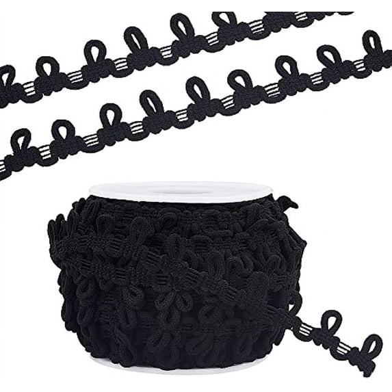 20 Yards Buttonhole Ribbon Braid Trim with Button Loops 14mm Corset Button Braid Cord Black Elastic Button Loop Buttonhole Lace Trim