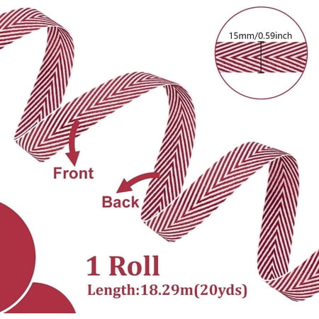 20 Yards Craft Striped Ribbon 0.6 Inch Wide Polycotton Ribbon Red White Striped Cotton Webbing Twill Tape Herringbone Tape for Backpacks Handbag Garment Belt Hats Home Decor