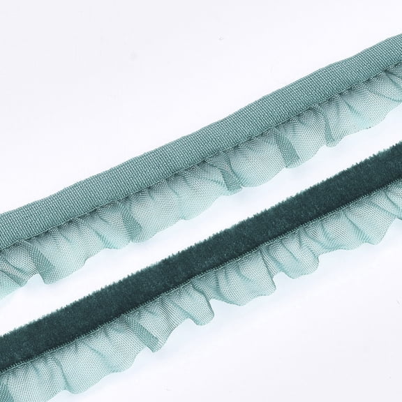 20 Yards Dark Green Ruffle Ribbon Trim Organza Ruffled Edge Ribbon Velvet Chiffon Lace Gathered Pleated Edging Trimming for Sewing Making Craft