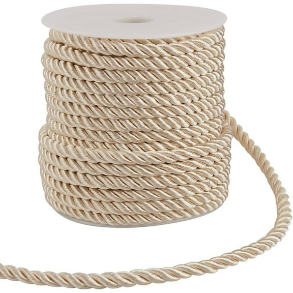 20 Yards Decorative Cord 6mm/0.24" Polyester Twist Rope Twine Cording Thread String Ribbon for Home Decor Curtain Tieback Upholstery Honor Cord Sewing Crafting Beige