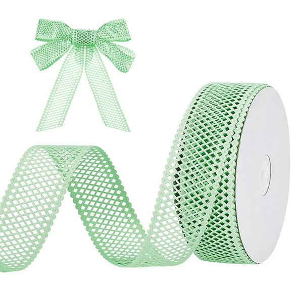 20 Yards Decorative Lattice Ribbon for Wreath 1-1/2 Inch Wide Polyester Diamond Pattern Craft Lace Ribbon (Pale Green)