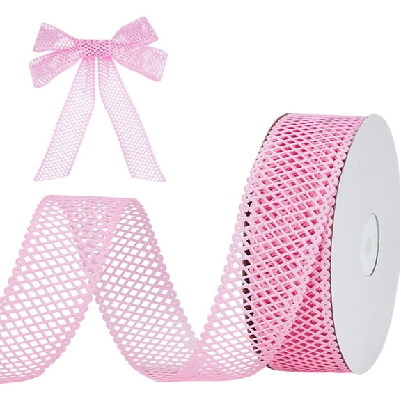 20 Yards Decorative Lattice Ribbon for Wreath 1-1/2 Inch Wide Polyester Diamond Pattern Craft Lace Ribbon(Pearl Pink)