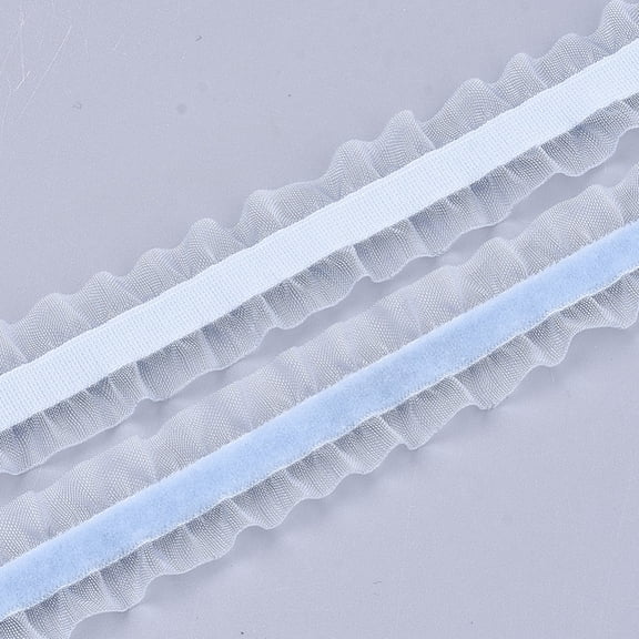 20 Yards Double Ruffle Lace Trim Ribbons Blue White Organza Edging Tulle Velvet Chiffon Pleated Gathered Ruffled Ribbon Fabric with Spool