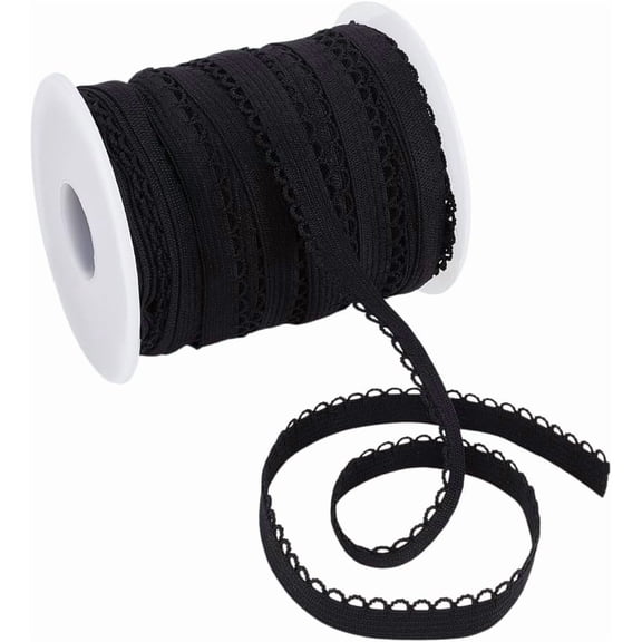 20 Yards Flat Picot Elastic Cord for Costume Crafts and Sewing Black 10mm diy