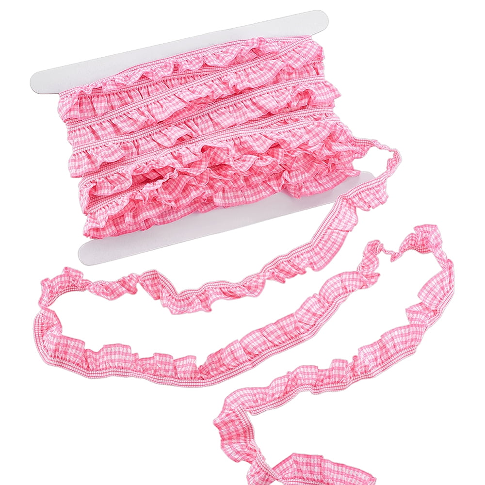 20 Yards Gingham Elastic Trim Pink Ruffle Trim 3/4 Inch Wide Pleated ...