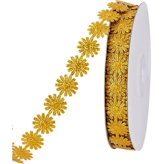 20 Yards Gold Flower Ribbon 5/8 inch Golden Embossing Ribbon Decorative Polyester Flower Lace Trim for Birthday Gift Wrapping Sewing Crafts Dress Hair Band Bridal Wedding Decor