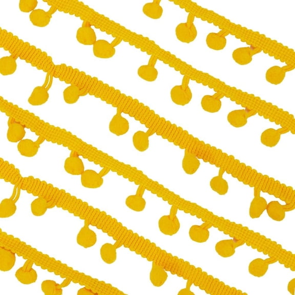 20 Yards Gold Mini Trim Ball Fringe Ribbon Fringe Floral Christmas Lace Yellow Edges Pleated Pompoms Tassel Ruffle Fuzzy Ribbon for Sewing Making DIY Crafts Supply Clothes Decors diy