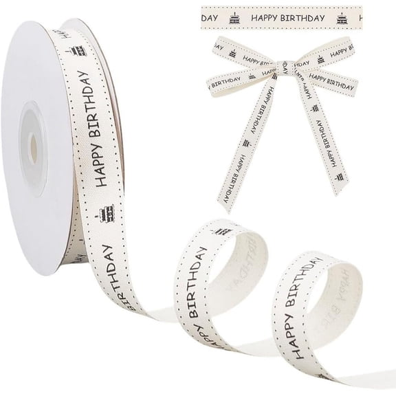 20 Yards Happy Birthday Ribbon 5/8 inch Wide Cotton Herringbone Tape Ribbon Birthday Printed Cotton Ribbon for Gift Wrapping Bowknot Making Birthday Christmas Decoration