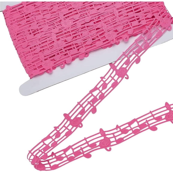 20 Yards Hollow Music Note Ribbon 1-1/8 inch Cut Out Craft Ribbon Hot Pink Musical Decorative Trim Engraved Music Notation Lace