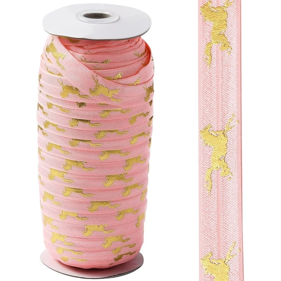 20 Yards Horse Printed Glitter Fold Over Elastic Ribbon 5/8''Spandex Fabric Band Stretch Foldover FOE Headband Trim Stretchy Waistband Ribbon Cord for Sewing Hair Ties DIY Crafts