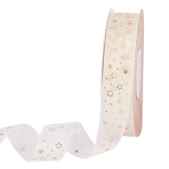 20 Yards Hot Stamping Star Chiffon Ribbon Polyester Hollow Star Wired Trim Organza Ribbon Sheer Chiffon Ribbon Organza Satin Webbing