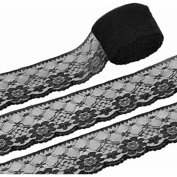20 Yards Lace Fabric 2.36 Inch Lace Ribbon Black Flower Pattern Lace Ribbon Elastic Lace Trim Vintage Trim Ribbons Polyester for Crafting Wedding Gift Wrapping Making Clothes Accessories Black 1set