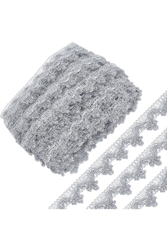 20 Yards Metallic Braid Lace Trim Silver Flower Pattern Lace Ribbon Decorated Gimp Fringe Trim Tassel for DIY Jewelry Crafts Wedding Bridal Costume Sewing Making Bouquet Embellishments