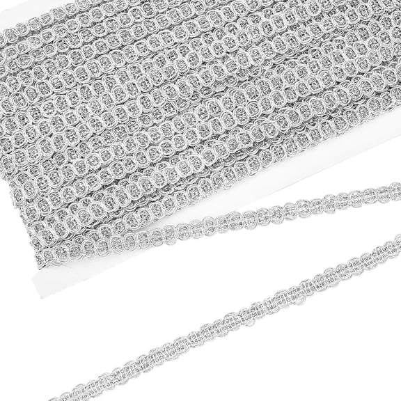20 Yards Metallic Braid Trim 1/4 inch Wide Silver Decorative Gimp Trim Wave Pattern Sewing Ribbon Polyester Embellishment Lace Trim for DIY Party Clothes Curtain Dress Decoration
