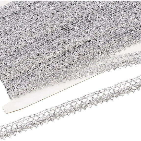 20 Yards Metallic Braid Trim 16mm Wide Silver Metallic Gimp Braid Trim Embellishment Hollowed Lace Trim DIY Crafts Sewing Ribbon for Home Christmas Party Decoration Clothes Accessories
