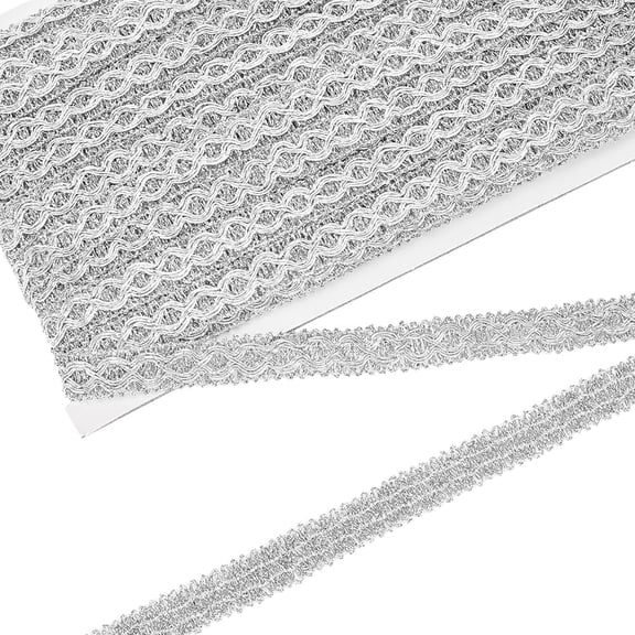 20 Yards Metallic Braid Trim 5/8 inch Wide Silver Decorative Gimp Trim Polyester Wave Embellishment Lace Trim DIY Sewing Ribbon for DIY Party Clothes Curtain Dress Decoration