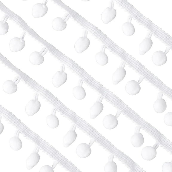 20 Yards Mini Pom Pom Trim (White) Ball Fringe Ribbon Sew on DIY Craft Sewing Accessory for Home Curtain Clothes Pillow Decoration White