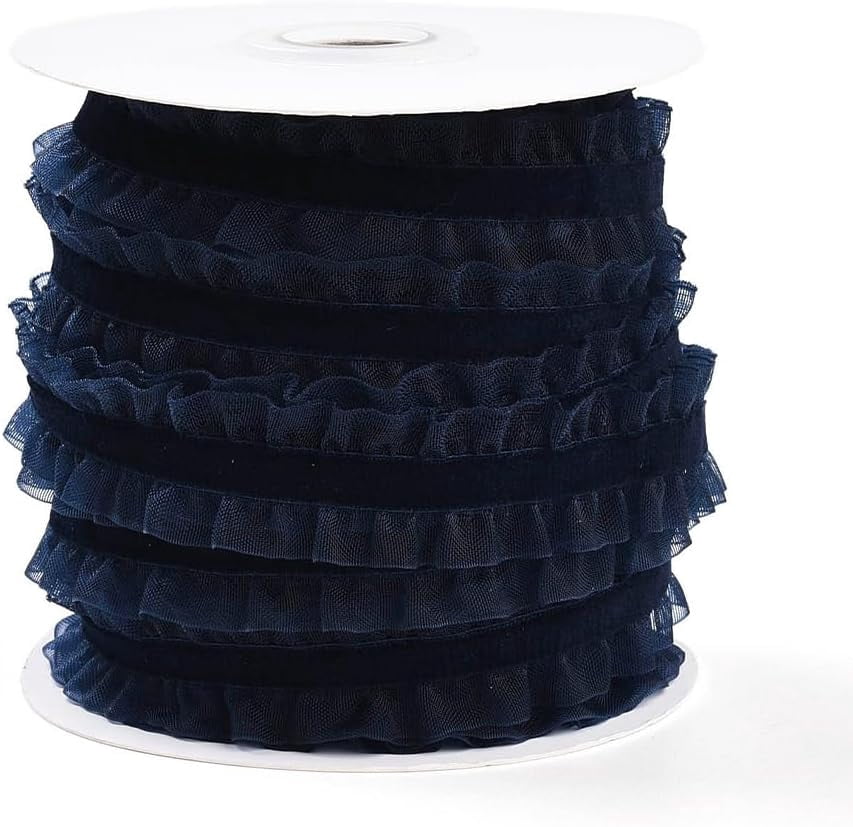 Stretch Organdy Ribbon 20 Yards Navy Blue Double Ruffle Lace Trim Organza Ribbon Stretch ...