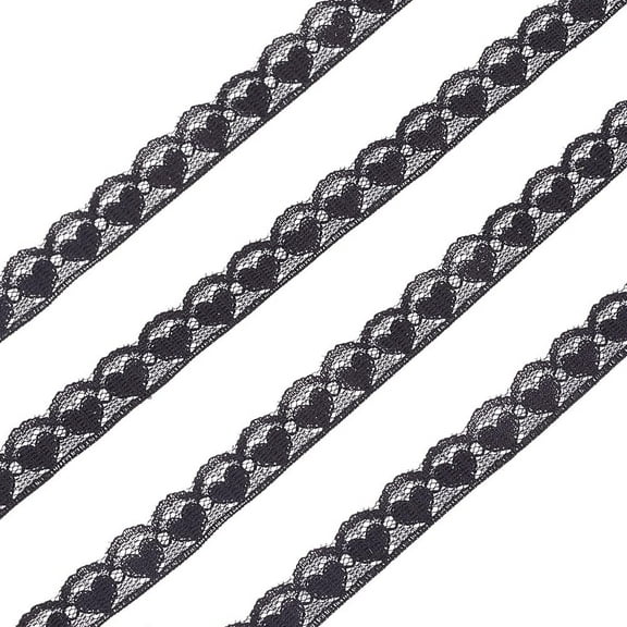 20 Yards Nylon lace Trim Wavy Edged Heart Lace Ribbon Garment Accessories Black 1/2 inch(12mm)