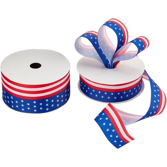 20 Yards Patriotic Stars and Stripes Wired Ribbon American Flag Theme Ribbon Ribbon for 4th of July Farmhouse Decor Gift Wrapping DIY Crafts Royal Blue DIY