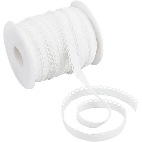 20 Yards Picot Loop Elastic Band 3/8"(10mm) Spandex Lace Ribbon Decorative Frilly Lace Stretchy Ribbon Elastic Ribbon for Lingerie Underwear Dress Headbands DIY Sewing Crafts White