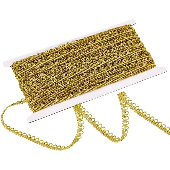 20 Yards Polyester Picot Lace Ribbon Lace Trimming for Wedding Dress Decoration Gold 1/4 inch(6mm)