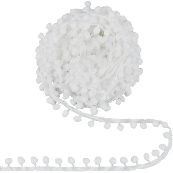 20 Yards Poms Balls Fringe Trim 3/4 inch White Polyester Pom Ball Tassel Lace Ribbon for DIY Sewing Garment Accessory Decoration DIY Crafts Party Home Decoration